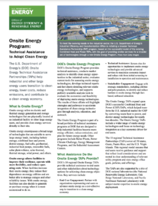 Onsite Energy Program: Technical Assistance to Adopt Clean Energy